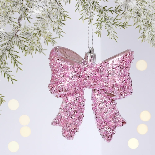 Ёлочная игрушка "Бант" 8.5*3*9.2 см, Розовый