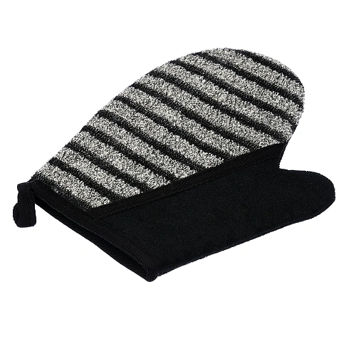 Мочалка "Мужская" варежка, 18х22 см, medium/soft, чёрно-серая, для бани и сауны "Банные штучки"/ 30