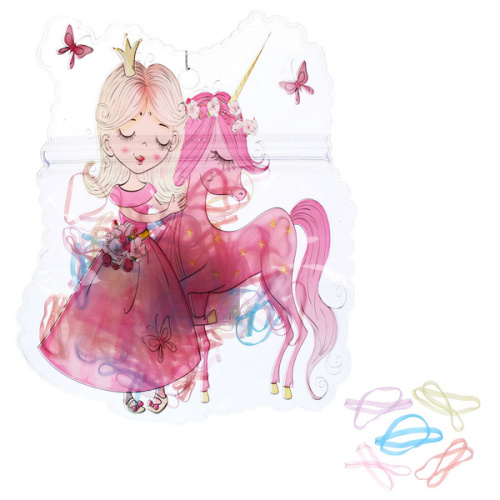 Резинки для волос детские силиконовые 200шт "ФРАТТИ БУМ", Принцесса и единорожек, 16*12см