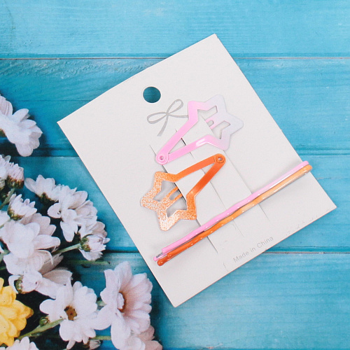 Зажимы для волос 4 шт Star colors- Alex, микс 6 цветов, 5,51,5 см_4