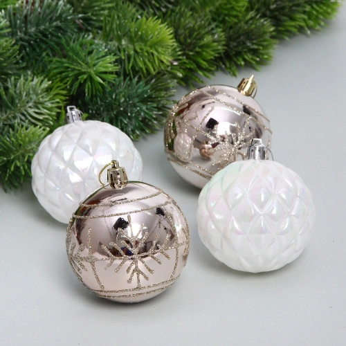 Набор шаров "Метелица" 7 см (в наборе 4 шт), Белый, шампань