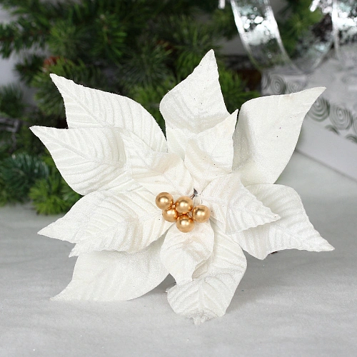 Украшение новогоднее "Пуансеттия - Утренняя пора" 27 см, Белый