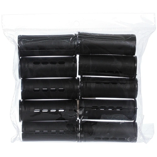 Бигуди-коклюшки 10шт с фиксирующими резинками VOLNA, цвет черный, d-3см (пакет с подвесом)_5