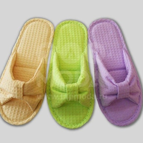 Тапочки домашние женские "Бантик Лайт"  верх вафельное полотно, подклад вафельное полотно, р-р  40