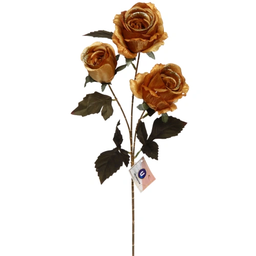 Искусственные цветы "FLOWERS GLAMOUR" 65см Розы 3 цветка золотые