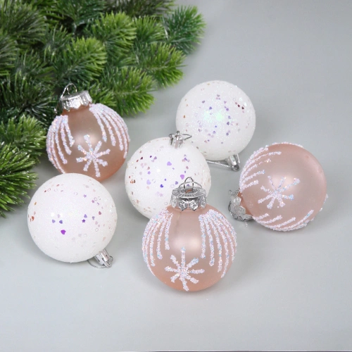 Набор шаров 7 см "Подарок для елочки" (в наборе 6 шт), Янтарь/белый