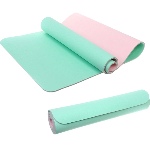 Коврик для йоги 8 мм 183х68 см "Энергия" 2х сторонний TPE, салатовый/розовый