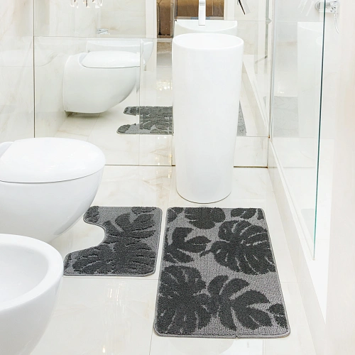Комплект ковриков для ванной и туалета My Crystal серия Gold 60*100 и 50*60 Монстера,антрацит